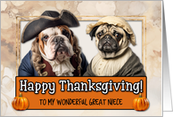 Great Niece Thanksgiving Pilgrim Bulldog and Pug couple card