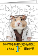 1 Year Old Birthday Math Hamster card