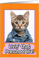 First Day in Preschool Tabby Kitten card