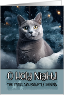 Russian Blue Cat O Holy Night Christmas card