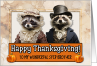 Step Brother Thanksgiving Pilgrim Raccoon Couple card