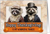 Fiancee Thanksgiving Pilgrim Raccoon Couple card