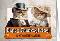 Sister Thanksgiving Pilgrim Exotic Shorthair Cat couple card