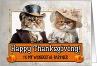 Partner Thanksgiving Pilgrim Exotic Shorthair Cat couple card