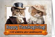 Great Granddaughter Thanksgiving Pilgrim Exotic Shorthair Cat couple card