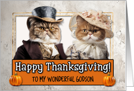 Godson Thanksgiving Pilgrim Exotic Shorthair Cat couple card