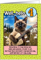 4 Years Old Happy Birthday Siamese Cat Playing Guitar card