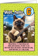 6 Years Old Happy Birthday Siamese Cat Playing Guitar card