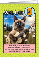 9 Years Old Happy Birthday Siamese Cat Playing Guitar card