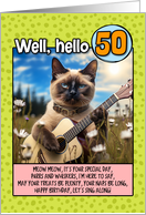 50 Years Old Happy Birthday Siamese Cat Playing Guitar card