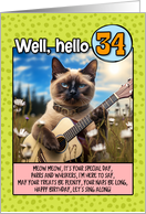 34 Years Old Happy Birthday Siamese Cat Playing Guitar card