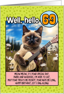 69 Years Old Happy Birthday Siamese Cat Playing Guitar card