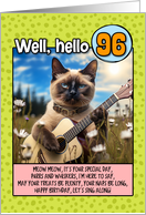 96 Years Old Happy Birthday Siamese Cat Playing Guitar card