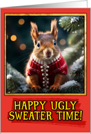 Red Squirrel Ugly Sweater Christmas card