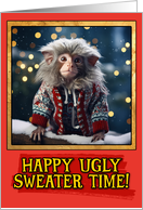 Marmoset Monkey Ugly Sweater Christmas card