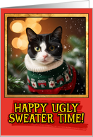 Tuxedo Cat Ugly Sweater Christmas card