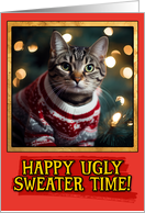 Tabby Cat Ugly Sweater Christmas card