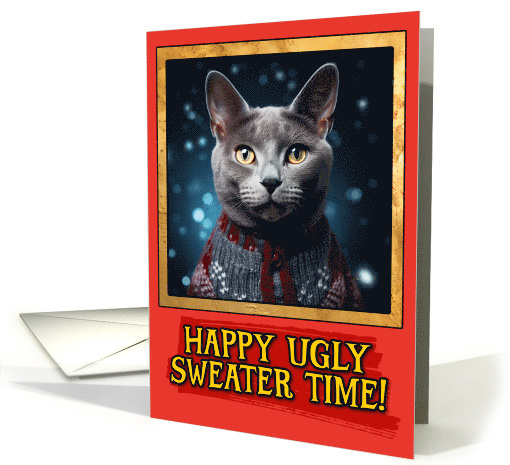 Russian Blue Cat Ugly Sweater Christmas card (1792306)
