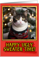 Bi Color Cat Ugly Sweater Christmas card