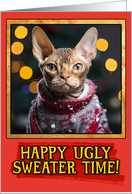 Devon Rex Cat Ugly Sweater Christmas card