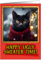 Black Cat Ugly Sweater Christmas card