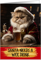 Santa Kitty Needs a Drink Humorous Christmas card