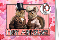 10 Years Wedding Anniversary Squirrel Bride and Groom card