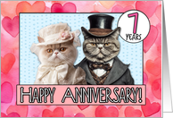 7 Years Wedding Anniversary Cat Bride and Groom card