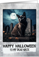 Niece Happy Halloween Black Cat card