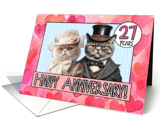 27 Years Wedding Anniversary Cat Bride and Groom card (1796034)