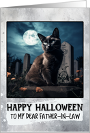Father in Law Happy Halloween Black Cat card