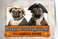 Partner Thanksgiving Pilgrim Pug couple card