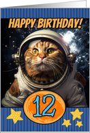 12 Years Old Happy Birthday Space Cat card