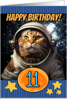 11 Years Old Happy Birthday Space Cat card