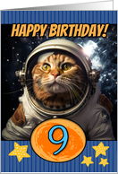 9 Years Old Happy Birthday Space Cat card