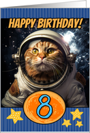 8 Years Old Happy Birthday Space Cat card