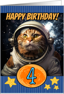 4 Years Old Happy Birthday Space Cat card