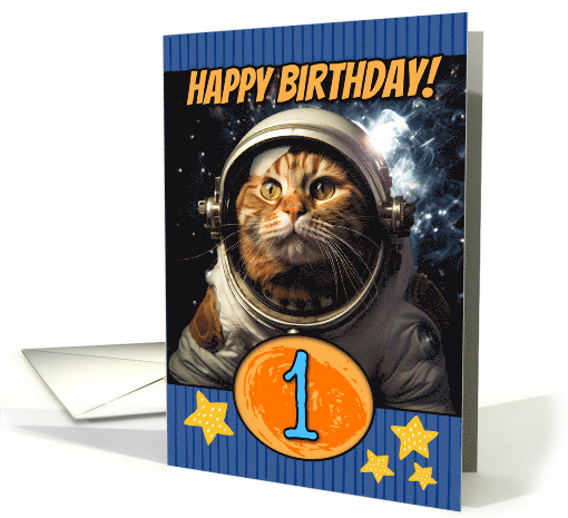 1 Year Old Happy Birthday Space Cat card (1803720)
