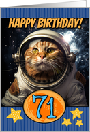 71 Years Old Happy Birthday Space Cat card