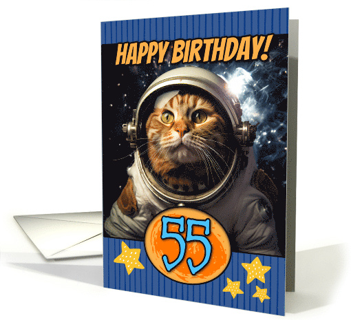 55 Years Old Happy Birthday Space Cat card (1804130)