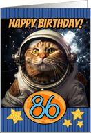 86 Years Old Happy Birthday Space Cat card