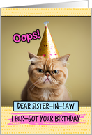 Sister in Law Belated Birthday Wishes Cat card