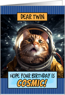 Twin Happy Birthday Cosmic Space Cat card
