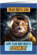 Birth Son Happy Birthday Cosmic Space Cat card