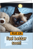 Son Get Well Feel Better Siamese Cat with Cuddly Toy card