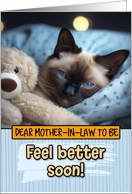 Mother in Law To be Get Well Feel Better Siamese Cat with Cuddly Toy card