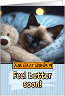 Grandson Get Well Feel Better Siamese Cat with Cuddly Toy card