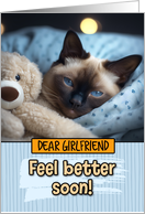 Girlfriend Get Well Feel Better Siamese Cat with Cuddly Toy card