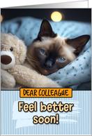 Colleague Get Well Feel Better Siamese Cat with Cuddly Toy card