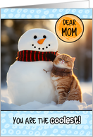 Mom Thinking of You Ginger Cat and Snowman card